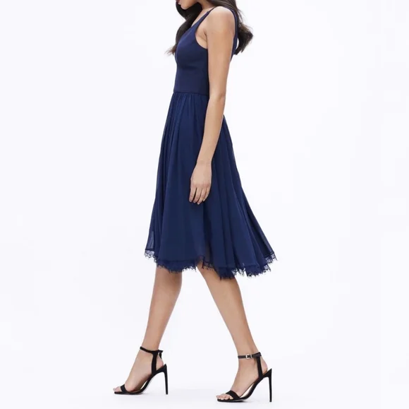 Dress the Population NWOT Alicia Midnight Blue Crepe Bodice Chiffon Dress - Picture 2 of 15